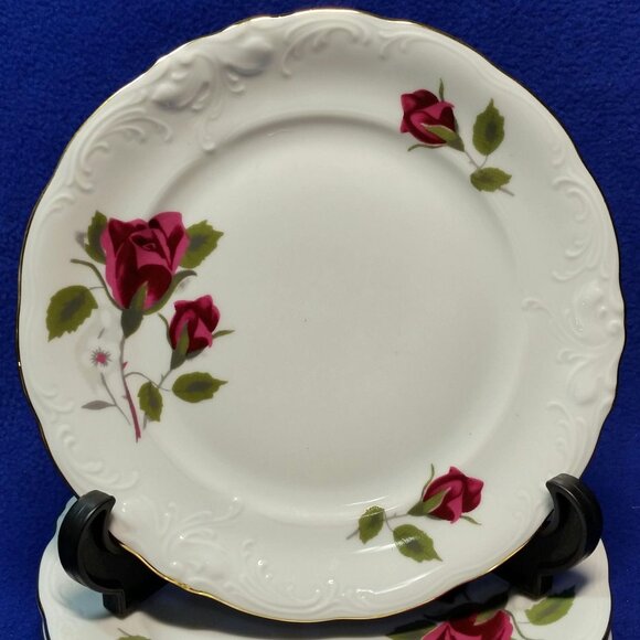 Royal Kent Red Roses Bread and Butter Plates Set of 4 Poland / Wedding Pre-Owned - Picture 3 of 10